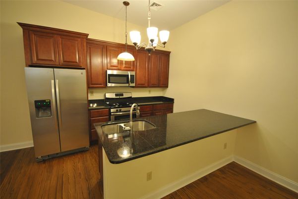Interior, Kitchen, Pendant Lights, Stainless Steel Appliances, Wood Texture Flooring