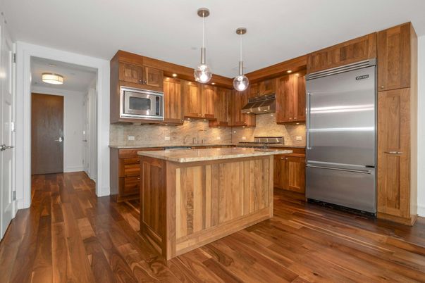 Interior, Kitchen, Pendant Lights, Stainless Steel Appliances, Wood Texture Flooring