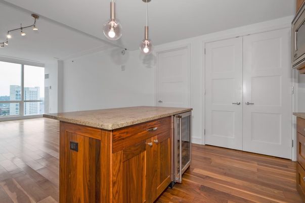 Interior, Kitchen, Pendant Lights, Wood Texture Flooring