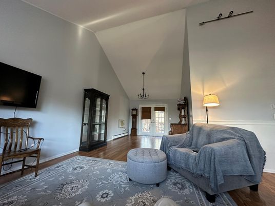 Interior, Living room, Pendant Lights, Wood Texture Flooring