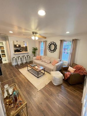 Interior, Kitchen, Living room, Recessed Lighting, Wood Texture Flooring