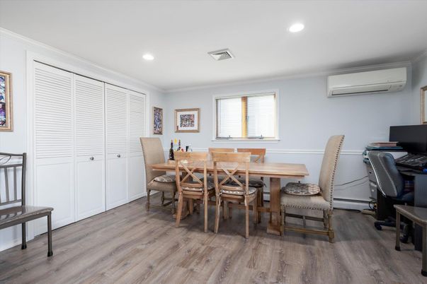 Dining room, Interior, Recessed Lighting, Wood Texture Flooring