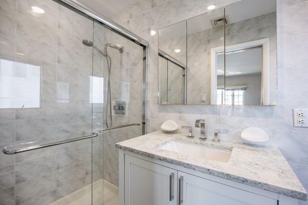 Bathroom, Glass Shower, Interior, Recessed Lighting
