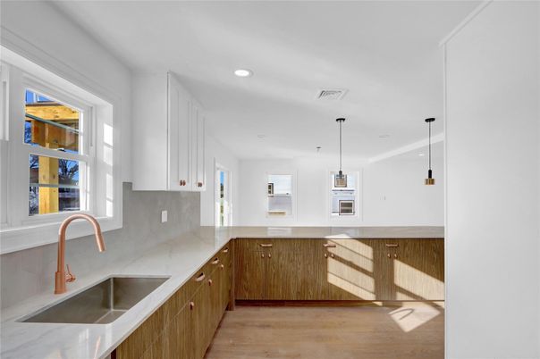 Interior, Kitchen, Pendant Lights, Recessed Lighting, Wood Texture Flooring