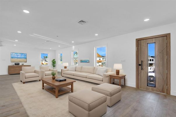 Interior, Living room, Recessed Lighting, Wood Texture Flooring