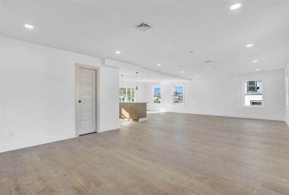 Empty room, Interior, Pendant Lights, Recessed Lighting, Wood Texture Flooring