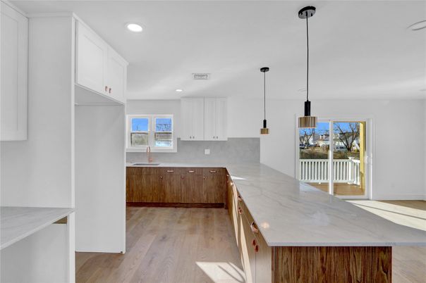 Interior, Kitchen, Pendant Lights, Recessed Lighting, Wood Texture Flooring