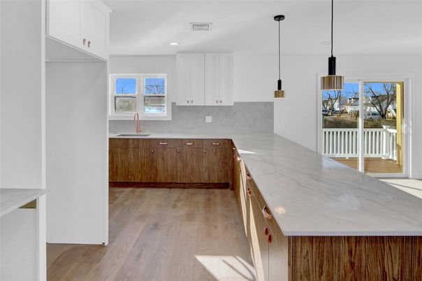 Interior, Kitchen, Pendant Lights, Recessed Lighting, Wood Texture Flooring