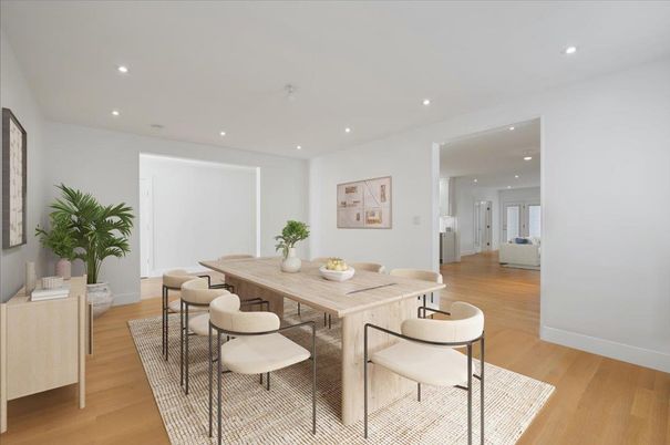 Dining room, Interior, Recessed Lighting, Wood Texture Flooring