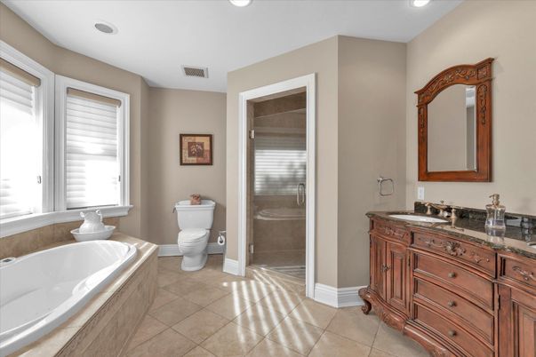 Bathroom, Dual Sink Vanities, Glass Shower, Interior, Recessed Lighting