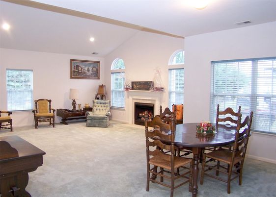 Dining room, Fireplace, Interior, Living room, Recessed Lighting
