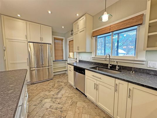 Interior, Kitchen, Marble, Pendant Lights, Recessed Lighting, Stainless Steel Appliances