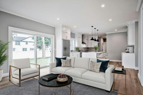 Interior, Kitchen, Living room, Pendant Lights, Recessed Lighting, Stainless Steel Appliances, Wood Texture Flooring