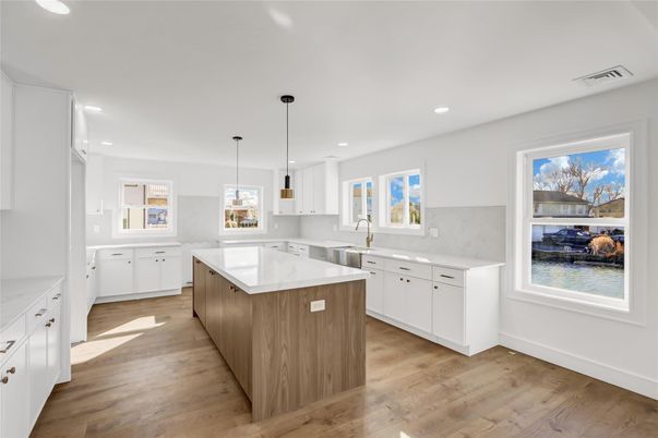 Interior, Kitchen, Pendant Lights, Recessed Lighting, Wood Texture Flooring