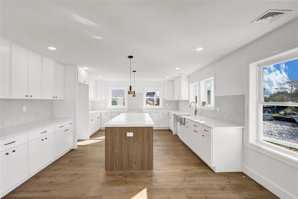 Interior, Kitchen, Pendant Lights, Recessed Lighting, Wood Texture Flooring