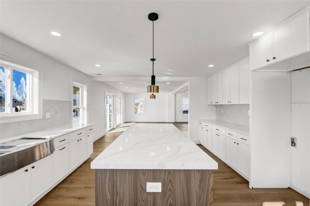 Interior, Kitchen, Pendant Lights, Recessed Lighting, Wood Texture Flooring