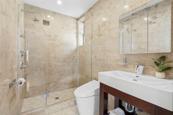 Bathroom, Glass Shower, Interior, Recessed Lighting