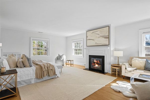 Bedroom, Fireplace, Interior, Wood Texture Flooring
