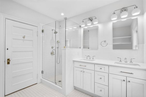 Bathroom, Dual Sink Vanities, Glass Shower, Interior, Recessed Lighting