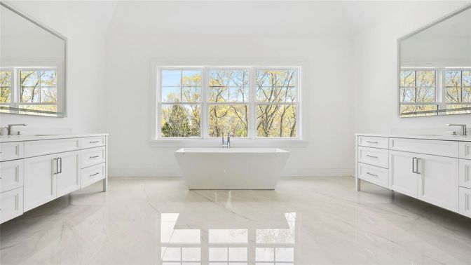 Bathroom, Dual Sink Vanities, Free Standing Baths, Interior, Marble