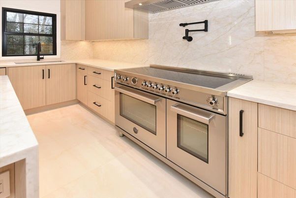 Interior, Kitchen, Marble Walls, Stainless Steel Appliances