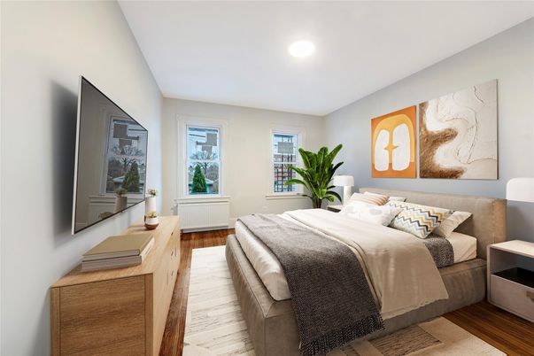 Bedroom, Interior, Recessed Lighting, Wood Texture Flooring
