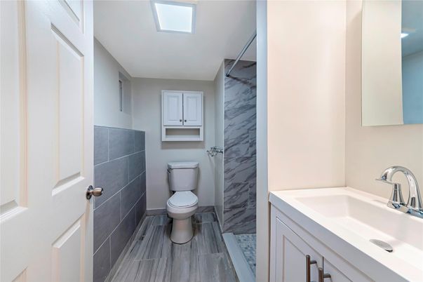 Bathroom, Interior, Marble Walls, Wood Texture Flooring