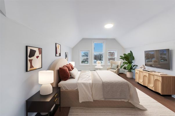Bedroom, Interior, Recessed Lighting, Wood Texture Flooring