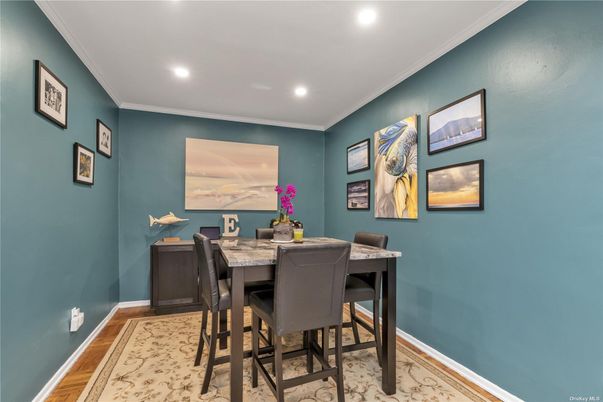 Dining room, Interior, Recessed Lighting, Wood Texture Flooring