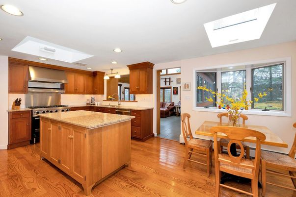 Dining room, Interior, Kitchen, Recessed Lighting, Stainless Steel Appliances, Wood Texture Flooring