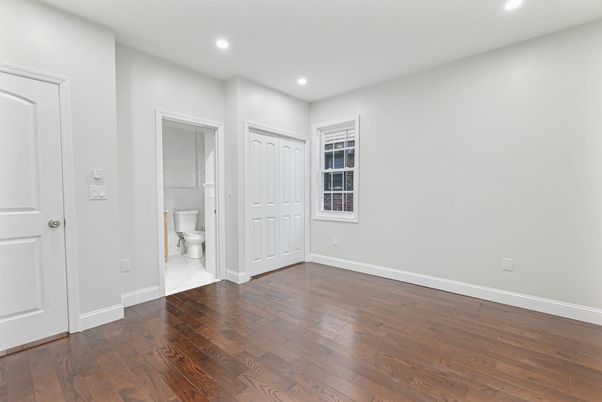Bathroom, Empty room, Interior, Recessed Lighting, Wood Texture Flooring