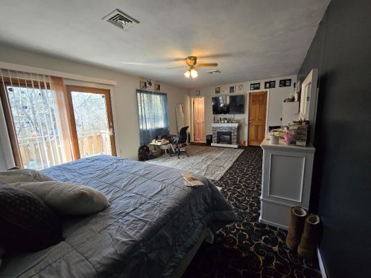Bedroom, Fireplace, Interior