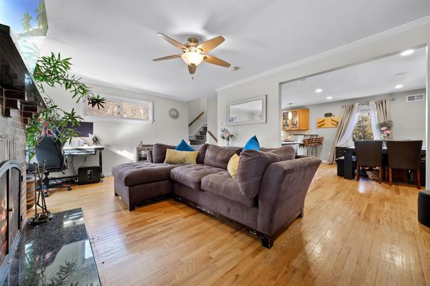 Dining room, Interior, Kitchen, Living room, Recessed Lighting, Wood Texture Flooring