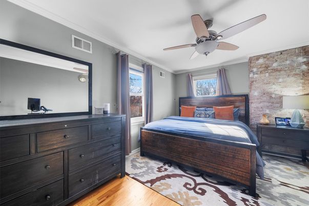 Bedroom, Interior, Stone Walls, Wood Texture Flooring
