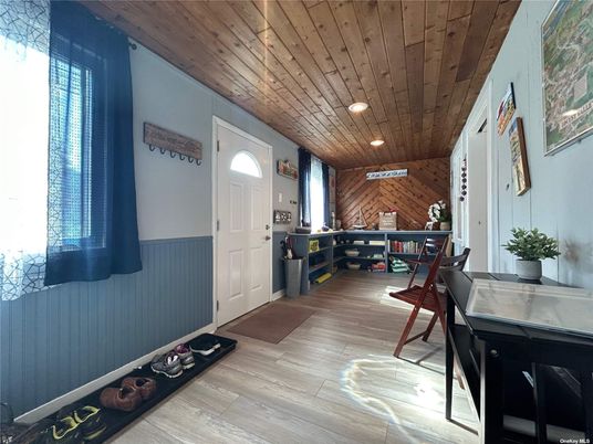 Dining room, Interior, Recessed Lighting, Wooden Ceilings, Wood Texture Flooring, Wooden Walls