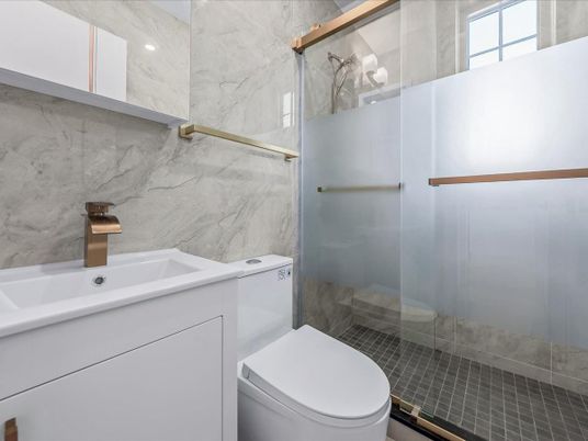 Bathroom, Glass Shower, Interior, Marble Walls