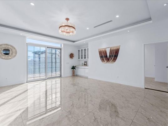 Chandelier, Empty room, Interior, Marble, Recessed Lighting