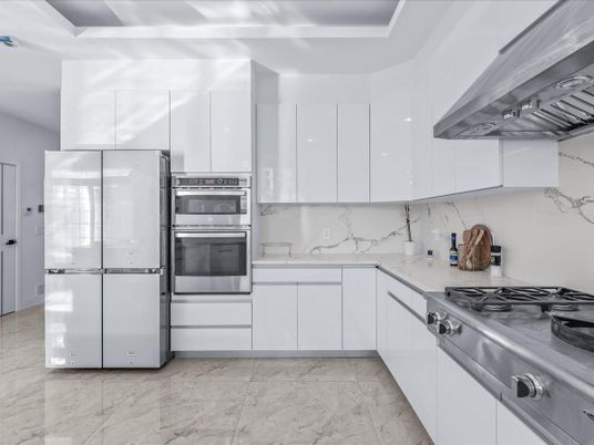 Interior, Kitchen, Marble, Marble Walls, Stainless Steel Appliances