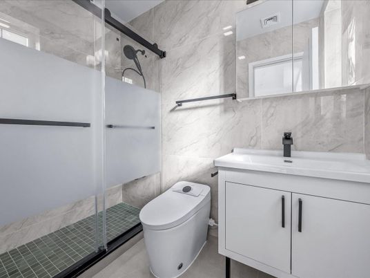 Bathroom, Glass Shower, Interior, Marble Walls