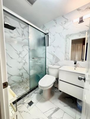 Bathroom, Glass Shower, Interior, Marble, Marble Walls