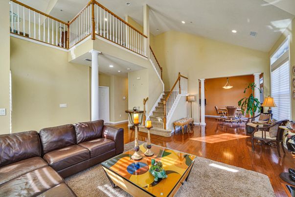 Dining room, Interior, Living room, Recessed Lighting, Wood Texture Flooring