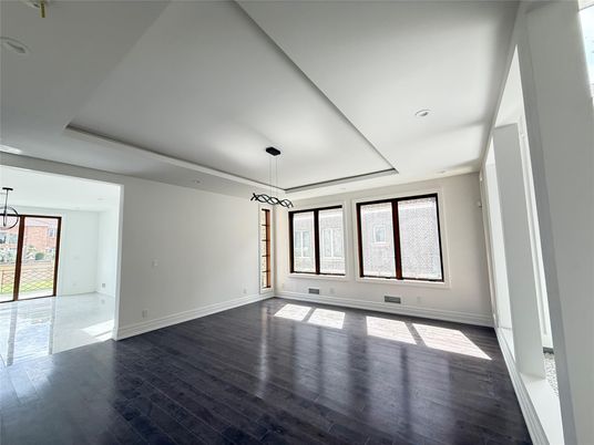 Empty room, Interior, Pendant Lights, Recessed Lighting, Wood Texture Flooring