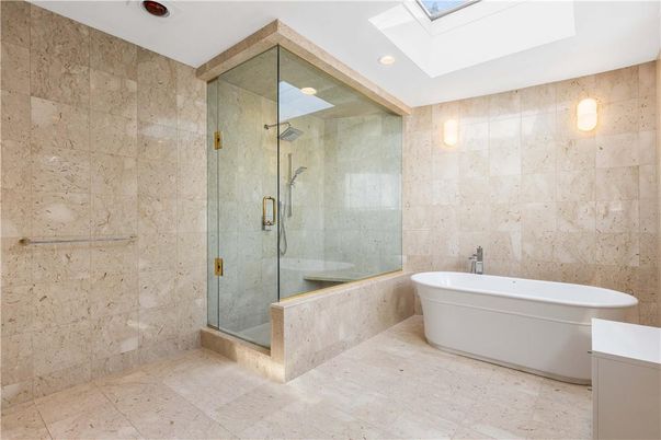 Bathroom, Free Standing Baths, Glass Shower, Interior, Recessed Lighting