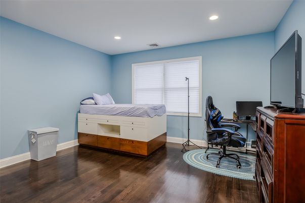 Bedroom, Home Office, Interior, Recessed Lighting, Wood Texture Flooring