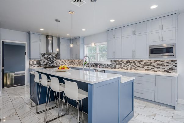 Interior, Kitchen, Marble, Pendant Lights, Recessed Lighting, Stainless Steel Appliances