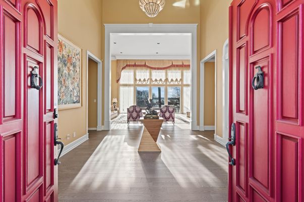 Chandelier, Fireplace, Interior, Living room, Recessed Lighting, Wood Texture Flooring