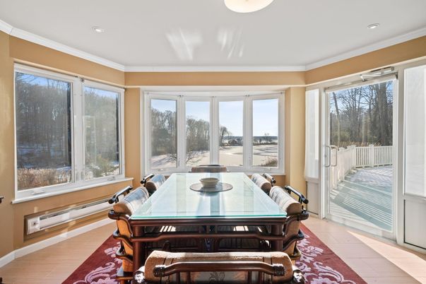 Dining room, Interior, Recessed Lighting, Wood Texture Flooring