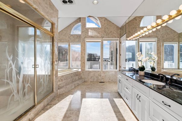 Bathroom, Dual Sink Vanities, Glass Shower, Interior, Recessed Lighting