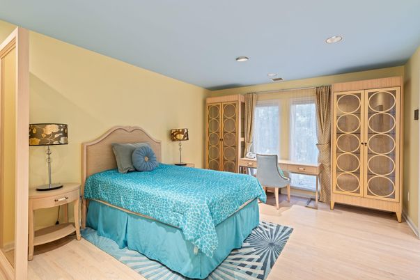 Bedroom, Interior, Recessed Lighting, Wood Texture Flooring