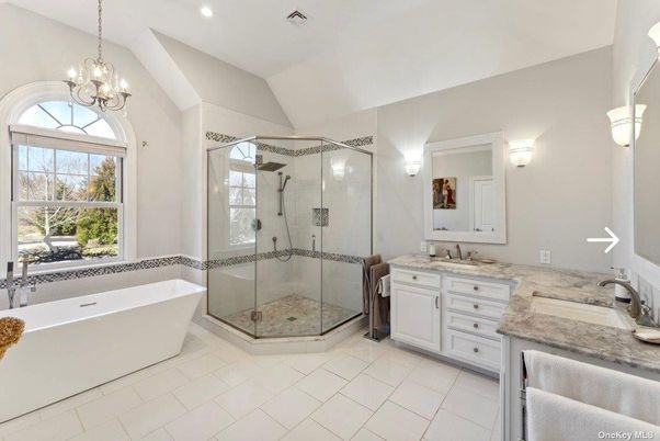 Bathroom, Chandelier, Dual Sink Vanities, Free Standing Baths, Glass Shower, Interior, Recessed Lighting